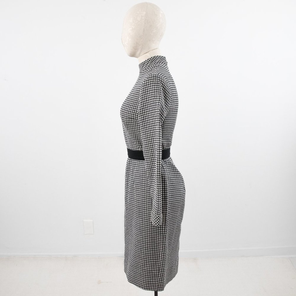 Vintage M Wool Silk Gingham Plaid Check Dress - Picture 10 of 12